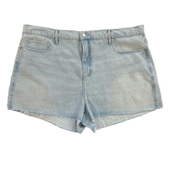 Good American Good 90's Drawstring Denim Shorts Raw Hem NEW Size 15 (not juniors - Picture 1 of 12